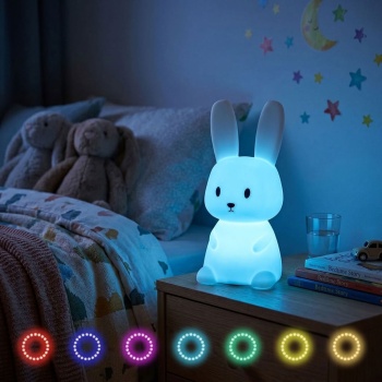 Preview:  Nachtlicht Hase aus Silikon, LED Kinder-Nachtlicht wiederaufladbar mit Akku, Warmweiss und RGB-Farbwechsel, 3 h Timer, Tap-Steuerung, USB-C