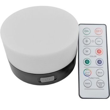 Preview: LED-Dekolicht RGB rund mit Fernbedienung, Farbwechsel mit 16 Farben, 4 Helligkeitsstufen, Tischleuchte, 120 min Timer, inkl. 3x AAA