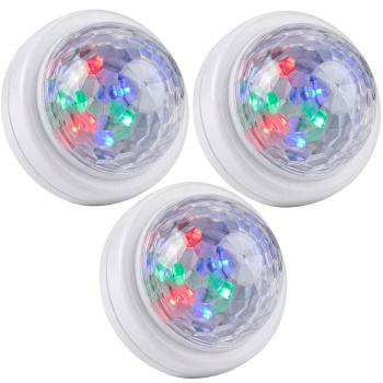 Preview: 3er-Set Mini LED-Disco Licht mit Soundsensor, Partylicht mit Lichtspiel im Takt der Musik, Ein-/Aus Druckschalter, inkl. 3x Micro/AAA Batterien