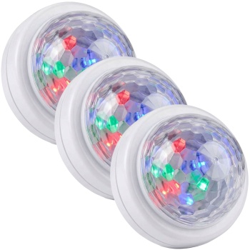 Preview: 3er-Set Mini LED-Disco Licht mit Soundsensor, Partylicht mit Lichtspiel im Takt der Musik, Ein-/Aus Druckschalter, inkl. 3x Micro/AAA Batterien