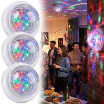 3er-Set Mini LED-Disco Licht mit Soundsensor, Partylicht mit Lichtspiel im Takt der Musik, Ein-/Aus Druckschalter, inkl. 3x Micro/AAA Batterien