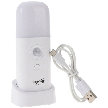 LED-Orientierungsleuchte mit Bewegungsmelder, aufladbar per USB-C, auch als Taschenlampe, 50 Lumen Warmlicht, dimmbar, mit Standsockel