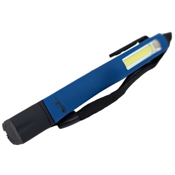 Preview: Stift-Taschenlampe mit COB-LED 200 Lumen, drehbarer Magnetclip und Trageschlaufe, handliches Taschenformat, inkl. 3x AAA