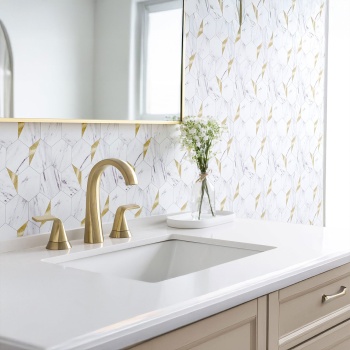 Preview: Fliesenaufkleber Selbstklebend, Hexagon Marmor Gold - 4 Stück, 25x23,2 cm SPC Wandfliesen Wasserfest - Fliesen Küche Bad Wand