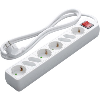 Tischsteckdose 8-fach mit Schalter, 4 Schuko- und 4 Euro-Steckdosen, Anschlusskabel 1,4 m H0SVV-F 3G 1,5 mm², 16 A, max. 3500 W, weiss