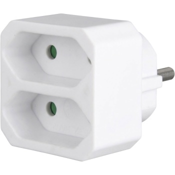 Steckdosenadapter 2-fach Euro: Doppelstecker für zwei flache Eurostecker, 250 V / 2,5 A, max. 1100 W, kompakt, weiss