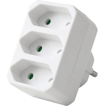Steckdosenadapter 3-fach Euro: Dreifachstecker für drei flache Eurostecker, 250 V / 2,5 A, max. 1700 W, kompakt, weiss
