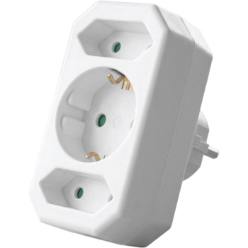 Steckdosenadapter 3-fach mit 1 Schuko- und 2 Euro-Steckdosen: Mehrfachstecker, 250 V, 16 A / 2 x 2,5 A, max. 3500 W, weiss