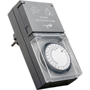 Elektromechanische Zeitschaltuhr für Aussenmontage IP44, 96 Schaltzeiten pro Tag, 15-Minuten-Raster, Klappdeckel, max. 3500 W