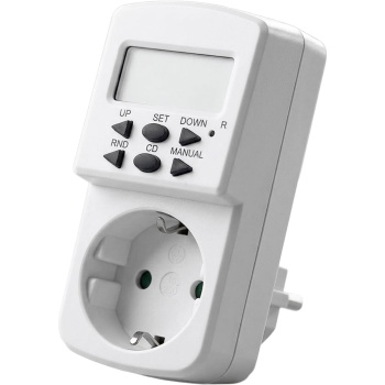 Digitale Wochen-Zeitschaltuhr Mini mit 10 Schaltprogrammen, Countdown- und Zufallsfunktion, 12/24-Stunden-Anzeige, Akku, max. 1800 W