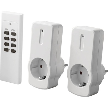 Funksteckdosen-Set 3-teilig mit 2 Funksteckdosen und 4-Kanal-Fernbedienung, 433,92 MHz, bis 30 m Reichweite, max. 2300 W, für innen