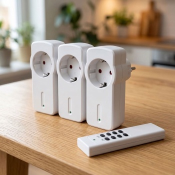 Preview: Funksteckdosen-Set 4-teilig mit 3 Funksteckdosenadaptern und Fernbedienung, selbstlernende Codierung, 433,92 MHz, max. 2300 W, für innen