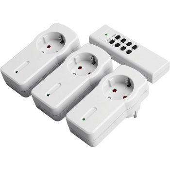 Funksteckdosen-Set 4-teilig mit 3 Funksteckdosenadaptern und Fernbedienung, selbstlernende Codierung, 433,92 MHz, max. 2300 W, für innen