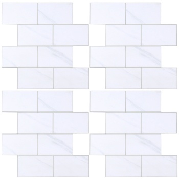 Preview: Fliesenaufkleber Selbstklebend, Weiss - 4 Stück, 25x25 cm SPC Wandfliesen Wasserfest - Fliesen Küche Bad Wand