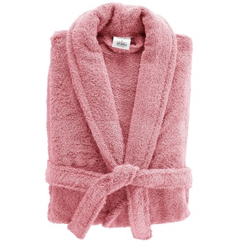 Preview: Bequemer Bademantel in Rosa aus 100% Baumwolle und Frottier mit Schalkragen in Einheitsgrösse - als Morgenmantel für Sauna und Wellness