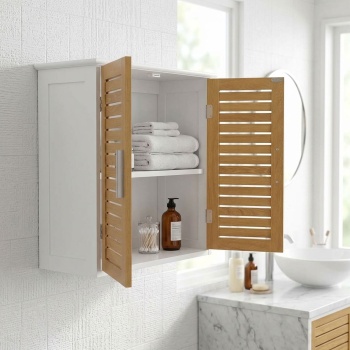 Schöner Wandschrank in Weiss & Holzoptik für Bad und Küche: Kompakter Wandregal & Medizinschrank als praktischer Hängeschrank