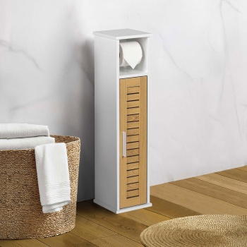 Preview: Toilettenpapier Schrank 75x18x18 cm aus MDF in Weiss: Schmaler Badschrank & WC Papier Halter stehend für die Nische zur Aufbewahrung