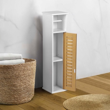 Preview: Toilettenpapier Schrank 75x18x18 cm aus MDF in Weiss: Schmaler Badschrank & WC Papier Halter stehend für die Nische zur Aufbewahrung