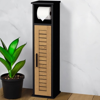 Toilettenpapier Schrank 75x18x18 cm aus MDF in Schwarz: Schmaler Badschrank & WC Papier Halter stehend für die Nische zur Aufbewahrung
