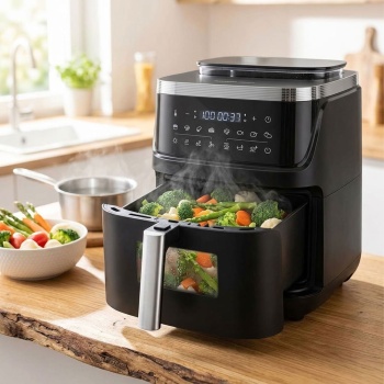 Dampf-Heissluftfritteuse mit 7-Liter-Behälter, 3-in-1 Multifunktionsgerät für Heissluftgaren, Dampfgaren & Kombigaren mit Selbstreinigung