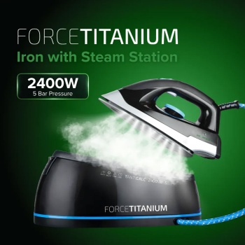 Preview: Force Titanium Dampfbügeleisen mit Dampfstation 2400 W, 5 bar, 120 g/min Dampf, Vertikaldampf, Anti-Tropf, Kalkschutz & Selbstreinigung