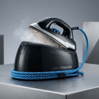 Force Titanium Dampfbügeleisen mit Dampfstation 2400 W, 5 bar, 120 g/min Dampf, Vertikaldampf, Anti-Tropf, Kalkschutz & Selbstreinigung