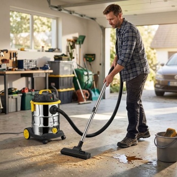 Preview: Profi Nass- und Trockensauger, 1200 W, 25 L Edelstahltank, HEPA-Filter, Blasfunktion, Teleskoprohr, für Haus, Garage & Werkstatt