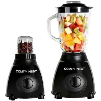 Preview: Glas-Standmixer mit Mahlwerk, 800 W, Mixbecher 1,5 L & Mahlbecher 0,4 L, 5 Geschwindigkeiten, Pulsfunktion, Eiscrusher, Edelstahlgehäuse, Schwarz