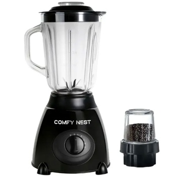 Preview: Glas-Standmixer mit Mahlwerk, 800 W, Mixbecher 1,5 L & Mahlbecher 0,4 L, 5 Geschwindigkeiten, Pulsfunktion, Eiscrusher, Edelstahlgehäuse, Schwarz