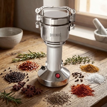Preview: Elektrische Getreidemühle 850 W aus Edelstahl, 150 g, 28.000 U/min, 6 Klingen, für Mehl, Gewürze, Kaffee & Kräuter, mit Sicherheitsdeckel