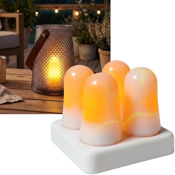Schöne wiederaufladbare LED Teelichter im 4er Set mit Ladestation, stimmungsvolle Flammenlicht Kerzen in Warmweiss für Kerzenschein Deko