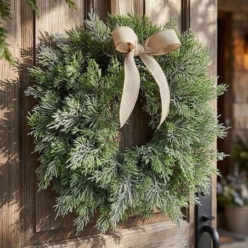 Kranz Thuja-Optik Ø 25 cm, künstlich aus Kunststoff: grüner Türkranz & Tischkranz - Dekokranz für Haustür & Tisch oder Fenster