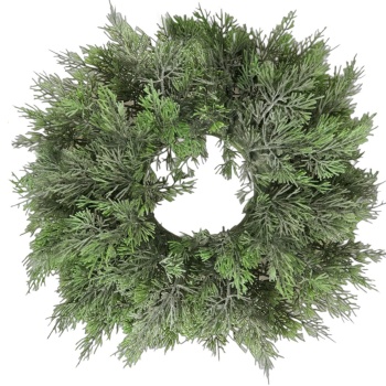 Preview: Kranz Thuja-Optik Ø 25 cm, künstlich aus Kunststoff: grüner Türkranz & Tischkranz - Dekokranz für Haustür & Tisch oder Fenster