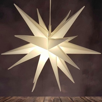 Preview: 3D LED Leuchtstern Ø27 cm, Warmweiss mit Timer & IP44 - Schöner faltbarer Adventsstern mit Batterie für Fenster, Balkon & Weihnachtsdeko