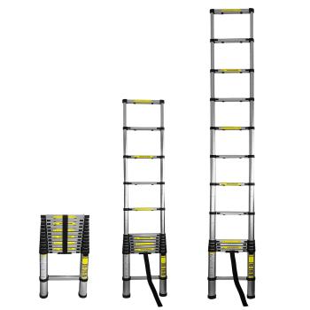 Teleskopleiter, Ausziehbare Leiter bis 3.8 m, Multifunktionsleiter mit 150kg Belastbarkeit, Rutschfeste Aluminium Dachbodenleiter mit rutschfesten Füssen