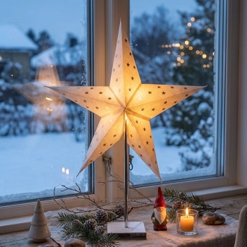 Preview: LED Leuchtstern mit Timer und Metallfuss: grosser Weihnachts- und Fensterstern stehend für moderne Weihnachtsbeleuchtung IP20, Ø60cm