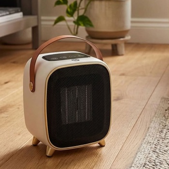 Heizlüfter Keramik 1200 W im Retro Design, leiser PTC Heizlüfter mit Thermostat, Timer, LED Display und Gebläsestufe für Räume bis 12 m²