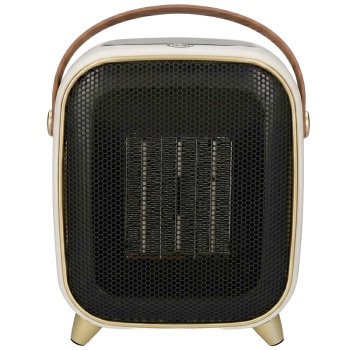 Preview: Heizlüfter Keramik 1200 W im Retro Design, leiser PTC Heizlüfter mit Thermostat, Timer, LED Display und Gebläsestufe für Räume bis 12 m²