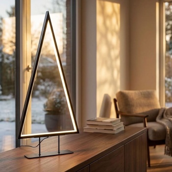 Preview: Moderne LED Deko Tannenbaum-Leuchte in Schwarz mit warmweissem Licht, 120 LEDs, elegante Tischleuchte für Weihnachten & Fensterbank