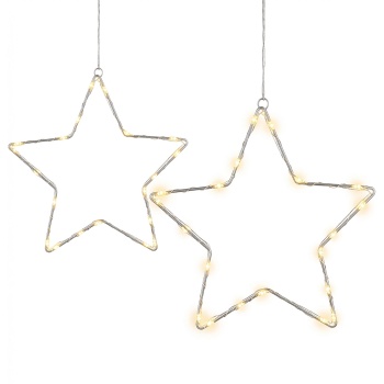 Preview: 2er-Set Stimmungsvolle LED Metallsterne Ø15 cm & Ø40 cm mit Saugnapf fürs Fenster, warmweisse Lichter, Timer & Batterriebetrieb, Weihnachtsdeko