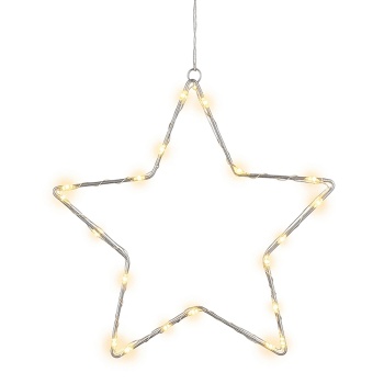 Preview: Stimmungsvoller LED Metallstern Ø40 cm mit Saugnapf fürs Fenster, 30 warmweisse Lichter, Timer & Batterriebetrieb, Weihnachtsdeko
