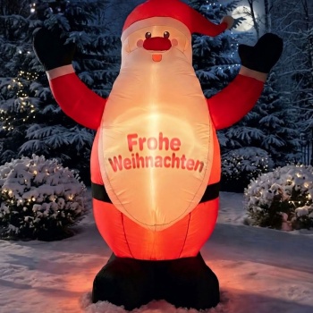 Aufblasbarer Weihnachtsmann mit LED 200 cm, eingebautes Gebläse, Frohe Weihnachten Schriftzug, IP44, Nikolaus Outdoor Deko 