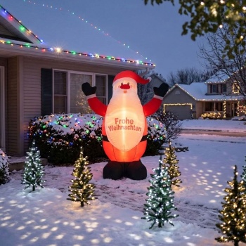 Preview: Aufblasbarer Weihnachtsmann mit LED 200 cm, eingebautes Gebläse, Frohe Weihnachten Schriftzug, IP44, Nikolaus Outdoor Deko 