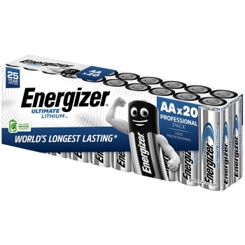 20er-Box Energizer Ultimate Lithium AA Batterien Mignon 1.5V 3000 mAh – Auslaufsichere 25 Jahre Lagerfähige Mignonbatterien für Kamera & Outdoor