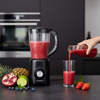 Preview: Standmixer 800 W mit 1,5 L Behälter, 4 Edelstahlklingen, 2 Stufen & Pulsfunktion, Smoothie Mixer spülmaschinenfest, schwarz