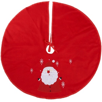 Preview: Christbaumdecke rund 90 cm rot mit Weihnachtsmann-Motiv & Schneeflocken, Weihnachtsbaumdecke aus Polyester, Baumrock für den Christbaumständer