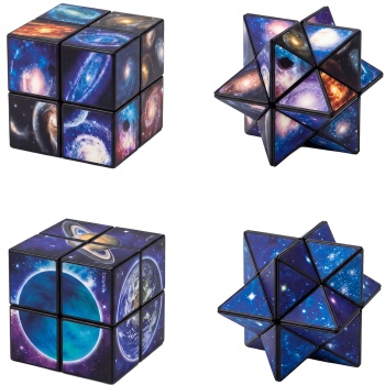 Zauberwürfel Infinity Cube 2 in 1 Set, magischer Würfel mit Galaxie und Sternen Motiv, verwandelbarer Fidget Würfel und Knobelspiel für alle
