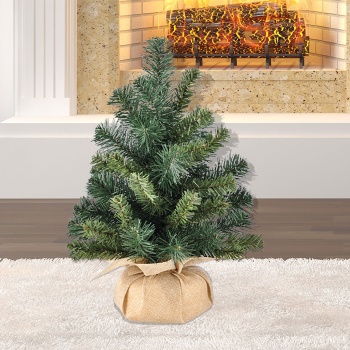Preview: Künstlicher Weihnachtsbaum 40 cm, Mini Tannenbaum in Jute-Optik Sack, kleiner Christbaum ungeschmückt für Tischdeko, Fensterbank & Advent, grün