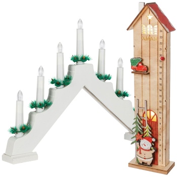 LED Adventskalender Haus & LED-Lichterbogen Set: Elegante Weihnachtsdeko warmweiss beleuchtet mit Timer & Countdown - Ideal für Tisch & Fenster