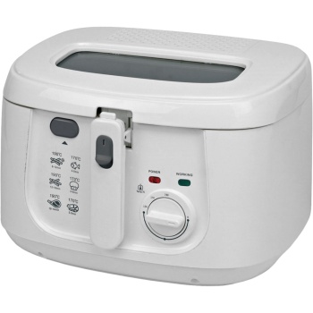Preview: Fritteuse 2,5 l mit 1800 W, Elektro Fritteuse mit Sichtfenster, Fettfilter und Thermostat bis 190 °C, Ölfritteuse mit Frittierkorb und Hebemechanismus, weiss